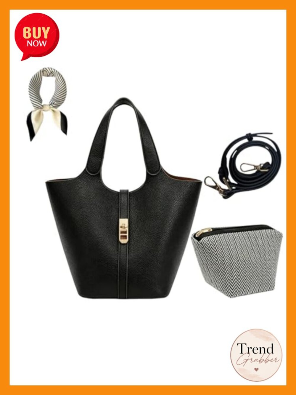 Faux Leather Bucket Bag Detachable Crossbody Purse Top Handle Satchel